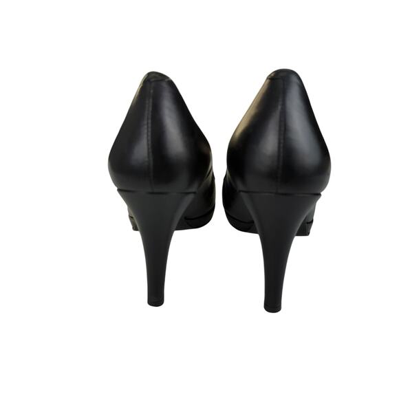 Carisma Black Leather Pumps Heels Platform Fur Poof Pom Women's‎ Size 9.5 - Picture 6 of 8